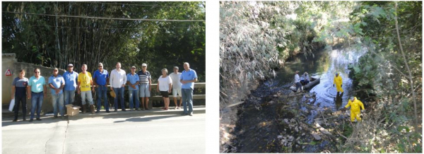 Foto 1: Da esquerda para direita: O Secretário de Meio Ambiente,Lourenço, o Prefeito Marco Aurélio e os parceiros que ajudaram no mutirão de limpeza              Foto 2: Limpeza realizada no rio
