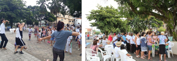 Foto1: O Professor Guilherme Moreira ao centro agitando com a aula de dança / Foto2: O Evento foi realizado na Praça Tonico Rabelo e contou com várias atividades