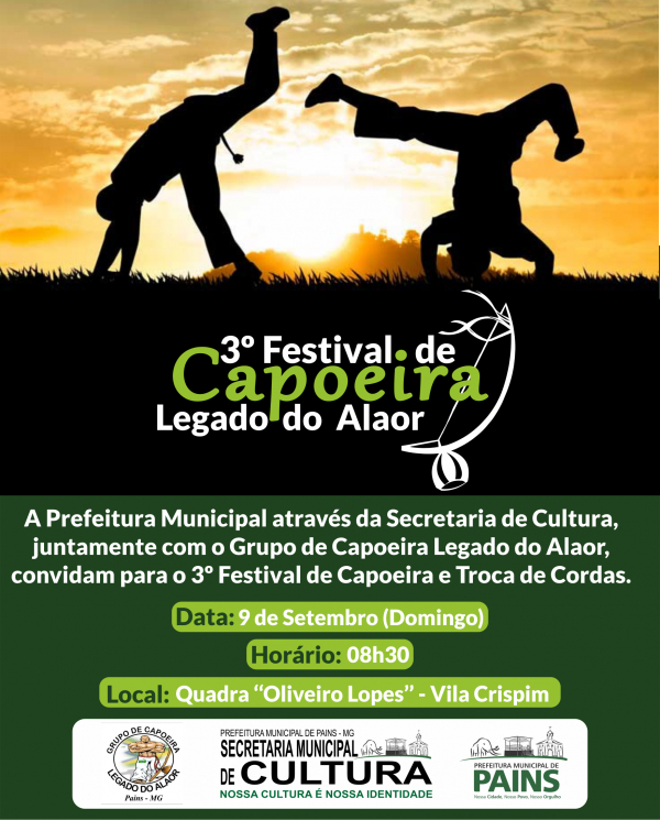 Prefeitura  juntamente com o Grupo de Capoeira Legado do Alaor  realizam o III Festival de Capoeira e &quot;Troca de Cordas&quot;