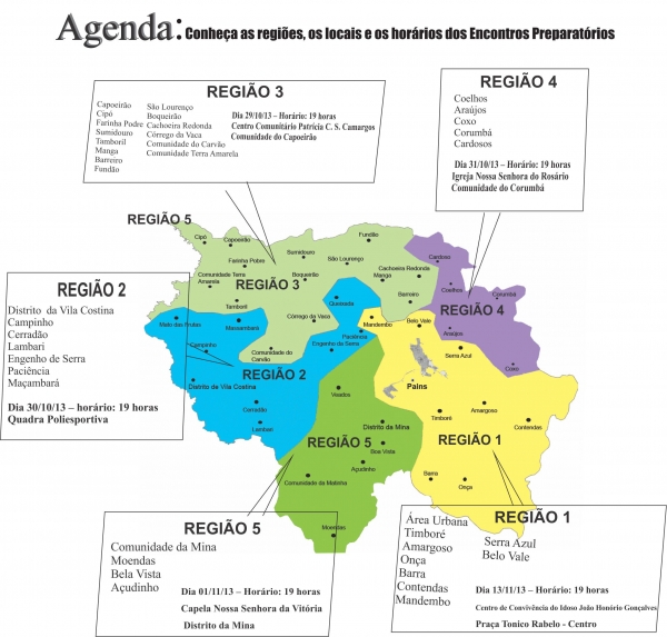 Mapa das regionais onde acontecerão os Encontros Preparatórios