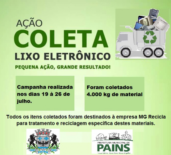 Campanha de Coleta Lixo Eletrônico realizada no Município recolhe 4.000 kg de material