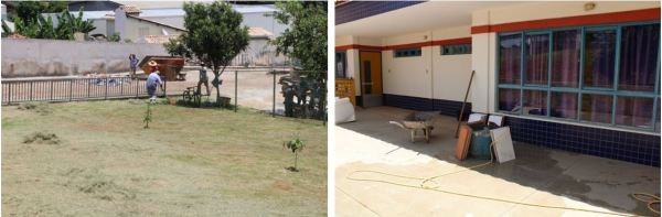 Foto1: Manutenção do jardim da Escola Municipal José Maria da Fonseca / Foto2: Melhorias no Cemei Sinhá Natico